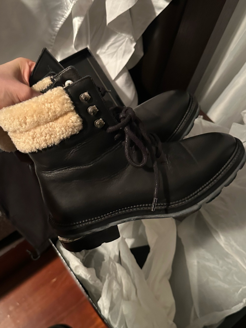 Alexander Wang Andy Hiker Combat Fur Shearling Lined Boots Size 38